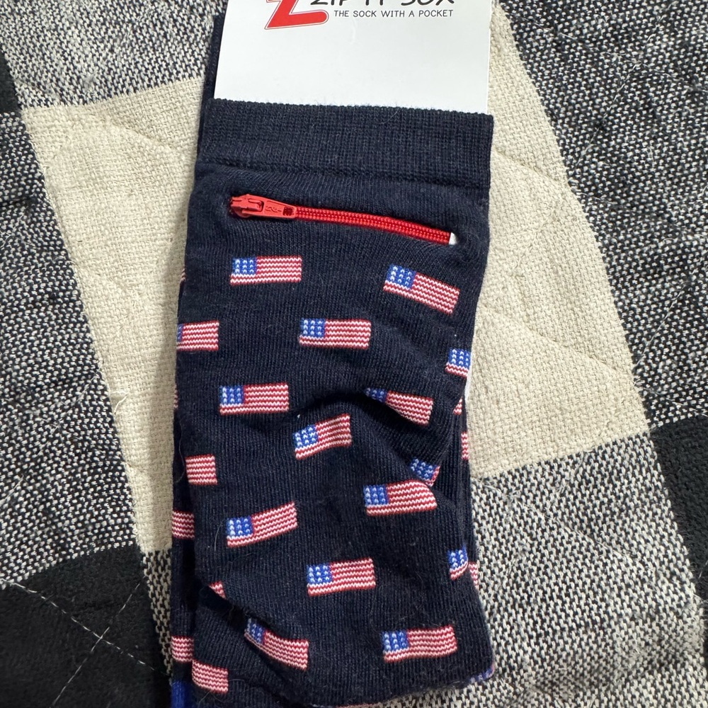 Men's Navy Socks with American Flag Design and Zipper
